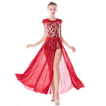 Elegant Floral Sequins Lyrical Costume Modern Dance Performance Dress
