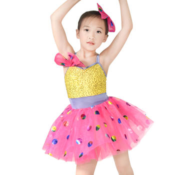 Sequins Top Colorful Foiled Bubbles Tutu Dress Girls Solo Duet Team Dance Costume Performance Dress