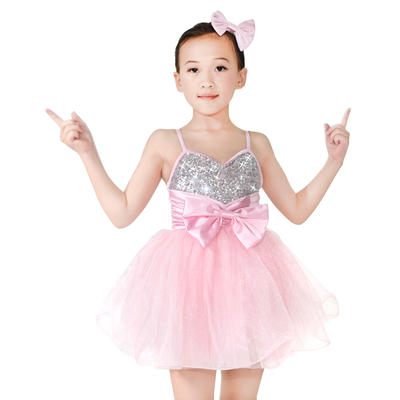 Silver Sequins Top Pink Tutu Dress Solo Duet Team Dance Costume Performance Costume for Girls