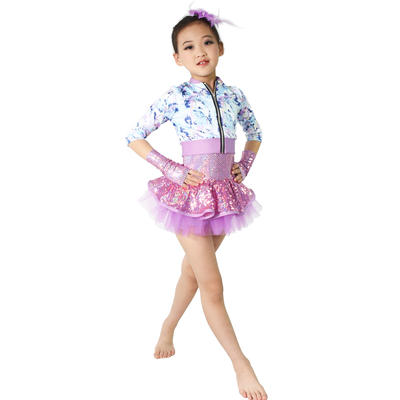 Colorful Prints Sequins Jazz Costume Dance Dresses Performance Outfits for Girls