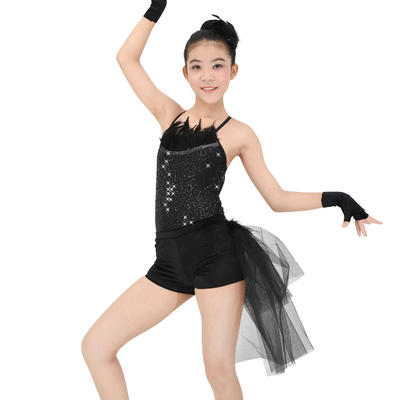 MiDee Elegant Modern Sequins Leotard Swan Ballet Costume Black Dance Dresses For Girls