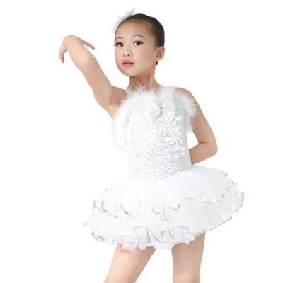 MiDee Lovely Girl Dance Costume Sequin White Tutu Ballet Costume Dress