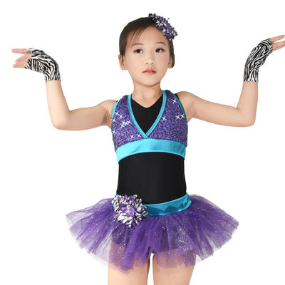 MiDee Jazz Dance Costumes Tulle Tutu Skirt Girl Performance 3 Pieces Outfit