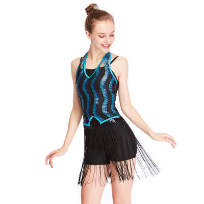 MiDee Latin Costume Dance Outfit Ballroom Dress 2 Pieces Sequin Tassels Skirt For Girls