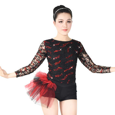 Long Sleeves Sequined-Lace Jazz Costumes Stage Performance Competition Wear Dance Outfits