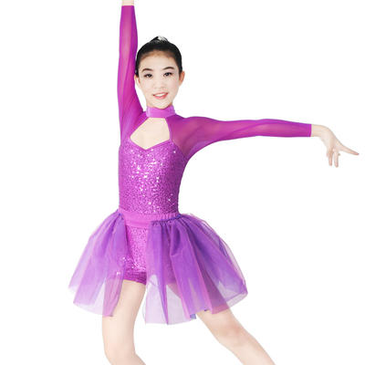 MiDee Sequin Leotard High Collar Long Sleeve Party Ballet Dance Dress