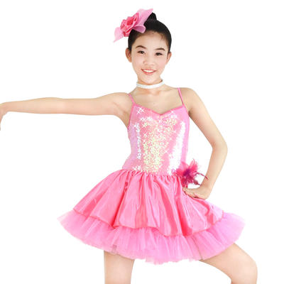 MiDee Girl Sling Sequin Ballet Lycra Dance Costumes Pink Dance Dress Fashion Show