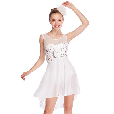 MiDee Lyrical Costume Dance Dresses High-Low Tank Mesh Joints Sequins Competition Performance Wear