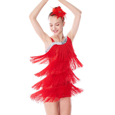 MiDee Ice Skating Dress Tassels Fringes Over Sequins Royal Blue Red Yellow Latin Tap Jazz Performance Costume